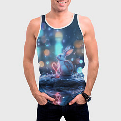 Майка-безрукавка мужская Заяц с неоновым сердцем 14 февраля, цвет: 3D-белый — фото 2