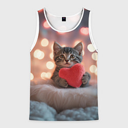 Мужская майка без рукавов Котенок поздравляет с днем святого Валентина