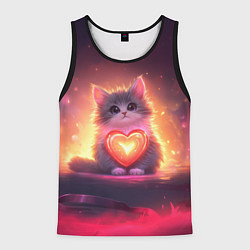 Мужская майка без рукавов Пушистый котик с сердечком