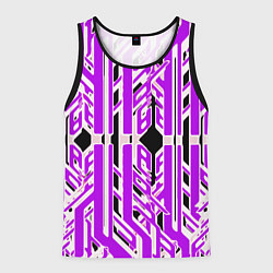 Майка-безрукавка мужская Бело-фиолетовые техно полосы на чёрном фоне, цвет: 3D-черный