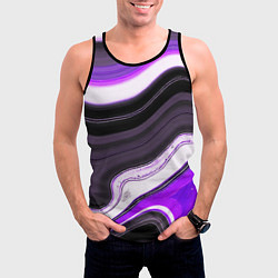 Майка-безрукавка мужская Волнистые горизонтальные чёрно-фиолетовые полосы н, цвет: 3D-черный — фото 2