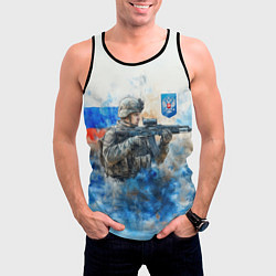 Майка-безрукавка мужская Русский солдат и герб РФ, цвет: 3D-черный — фото 2