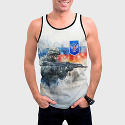 Майка-безрукавка мужская Русский солдат и синий герб РФ, цвет: 3D-черный — фото 2