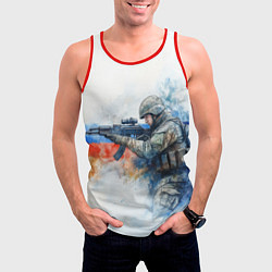 Майка-безрукавка мужская Русский солдат и флаг России, цвет: 3D-красный — фото 2