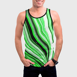 Майка-безрукавка мужская Волнистые вертикальные чёрно-зелёные полосы, цвет: 3D-черный — фото 2