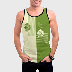 Майка-безрукавка мужская Полосы и лепестки на зеленом, цвет: 3D-черный — фото 2