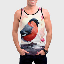 Майка-безрукавка мужская Снегирь в цветах, цвет: 3D-черный — фото 2
