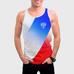 Майка-безрукавка мужская Герб России на фоне цветов флага градиент, цвет: 3D-белый — фото 2
