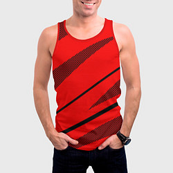 Майка-безрукавка мужская Красный с чёрным абстракция полосы, цвет: 3D-красный — фото 2