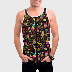 Майка-безрукавка мужская Merry Christmas - паттерн, цвет: 3D-белый — фото 2