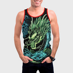 Майка-безрукавка мужская Ирезуми - неоновый японский дракон, цвет: 3D-красный — фото 2