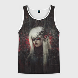 Майка-безрукавка мужская Беловолосая девушка-киборг, цвет: 3D-белый