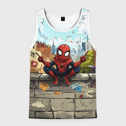 Мужская майка без рукавов Маленький человек-паук в городе