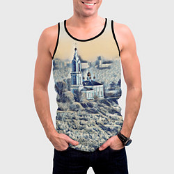 Майка-безрукавка мужская Храм на фоне современного города, цвет: 3D-черный — фото 2