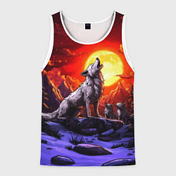 Мужская майка без рукавов Белый волк воет на луну