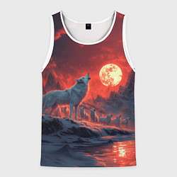 Майка-безрукавка мужская Белый волк воет на луну, цвет: 3D-белый
