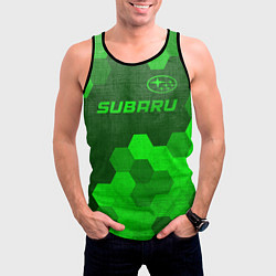 Майка-безрукавка мужская Subaru - green gradient посередине, цвет: 3D-черный — фото 2