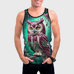 Майка-безрукавка мужская Волшебная сова в самоцветном лесу, цвет: 3D-черный — фото 2