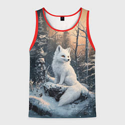 Мужская майка без рукавов Белый лисенок в зимнем лесу