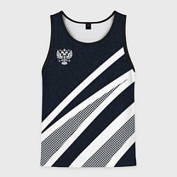 Майка-безрукавка мужская Герб России тёмно-синий с белым, цвет: 3D-черный