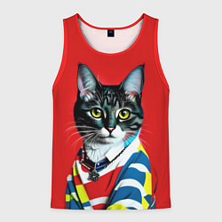 Майка-безрукавка мужская Милая кисуля в модном пуловере - поп-арт, цвет: 3D-красный