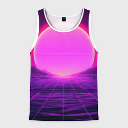 Майка-безрукавка мужская Синтвейв ретровейв неоновый узор и солнце, цвет: 3D-белый