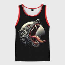 Майка-безрукавка мужская Волчья морда на фоне луны - нейроарт, цвет: 3D-красный