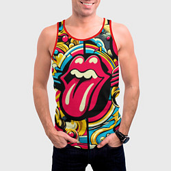 Майка-безрукавка мужская Rolling Stones logo - pop art pattern, цвет: 3D-красный — фото 2