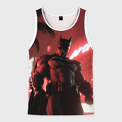 Майка-безрукавка мужская Бэтмен красный ночной город, цвет: 3D-белый