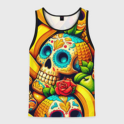 Майка-безрукавка мужская Colorfull skulls and bananas - pop art pattern, цвет: 3D-черный
