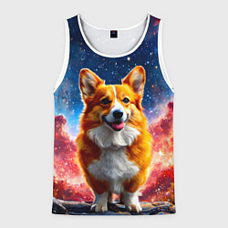 Майка-безрукавка мужская Корги и космическое небо, цвет: 3D-белый