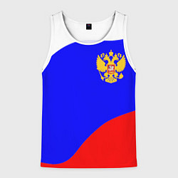 Майка-безрукавка мужская Россия волна и герб, цвет: 3D-белый