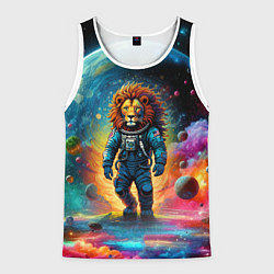 Мужская майка без рукавов Лев бравый космонавт - неоновый космос