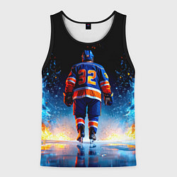 Мужская майка без рукавов Хоккеист в синем пламени