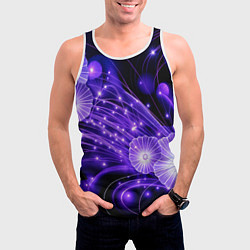 Майка-безрукавка мужская Силуэты цветов на темном фоне - фиолетовое свечени, цвет: 3D-белый — фото 2