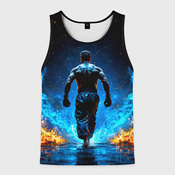 Мужская майка без рукавов Боец крав-мага в синем пламени