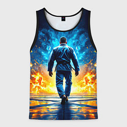 Майка-безрукавка мужская Боец джиу-джитсу в синем пламени, цвет: 3D-черный