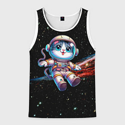 Мужская майка без рукавов Котёнок космонавт в открытом космосе