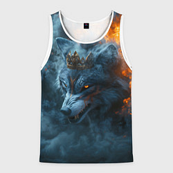 Мужская майка без рукавов Волк в короне в огне
