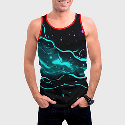 Майка-безрукавка мужская Голубые неоновые волны текстура, цвет: 3D-красный — фото 2