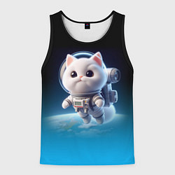 Мужская майка без рукавов Милый белый котёнок космонавт