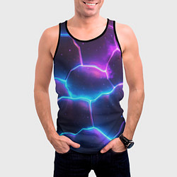 Майка-безрукавка мужская Синие и фиолетовые молнии в разломе, цвет: 3D-черный — фото 2
