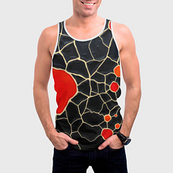 Майка-безрукавка мужская Красная абстракция на черном лаке, цвет: 3D-белый — фото 2