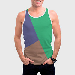 Майка-безрукавка мужская Триада зелёный фиолетовый и коричневый геометричны, цвет: 3D-белый — фото 2