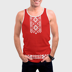 Майка-безрукавка мужская Славянский узор на красном - вышиванка рубаха крас, цвет: 3D-белый — фото 2