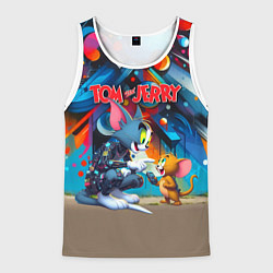 Майка-безрукавка мужская Tom and Jerry - cyberpunk graffiti fantasy, цвет: 3D-белый