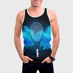 Майка-безрукавка мужская Теннисная ракетка синий дым, цвет: 3D-белый — фото 2