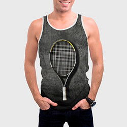 Майка-безрукавка мужская Теннисная ракетка на черном, цвет: 3D-белый — фото 2