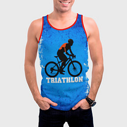 Майка-безрукавка мужская Triathlon на сине-белом, цвет: 3D-красный — фото 2