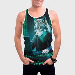 Майка-безрукавка мужская Волк хакер, цвет: 3D-белый — фото 2